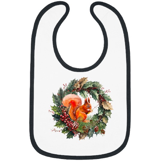 Squirrel Pet Christmas wreath design with Holly berries red squirrel Bibs