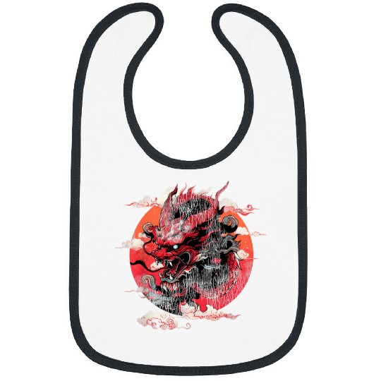 Dragon Pet Japanese Tokyo Dragon Red Moon Asian vintages Distressed Bibs
