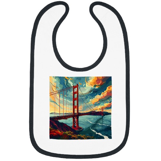 Golden Gate Bridge Sky Colorful Illustration Graphic Bibs