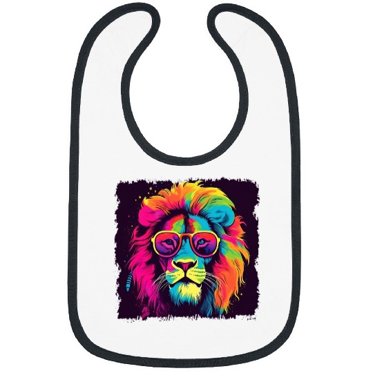 Lion Pet Head Design Bright Colorful Lion Cat Face Pop Art 8 Bibs