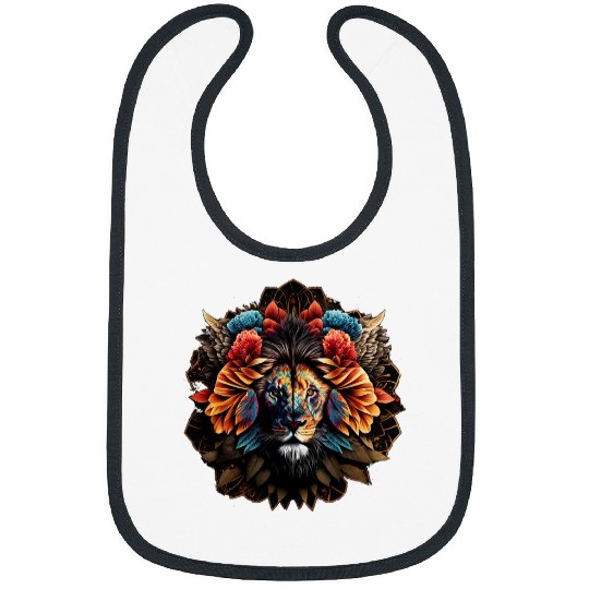 Lion Pet Head Flowers Animal Print Art Mandala Lion Bibs