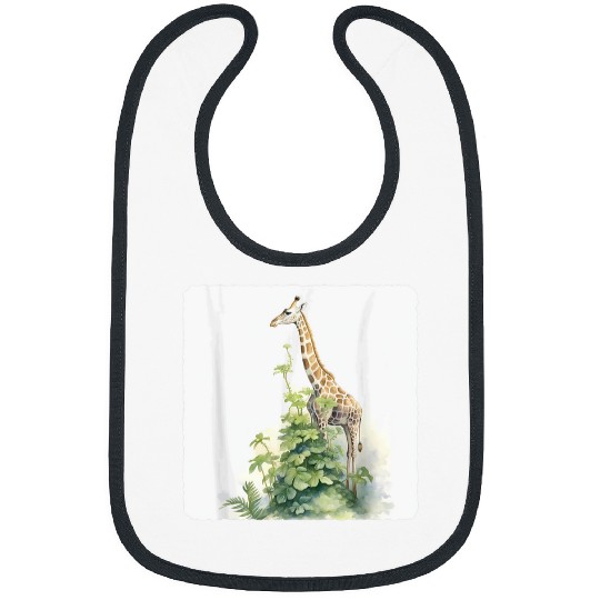 Giraffe Pet With A Tall Plant Giraffe Reaching For Tall Plant 2 Bibs