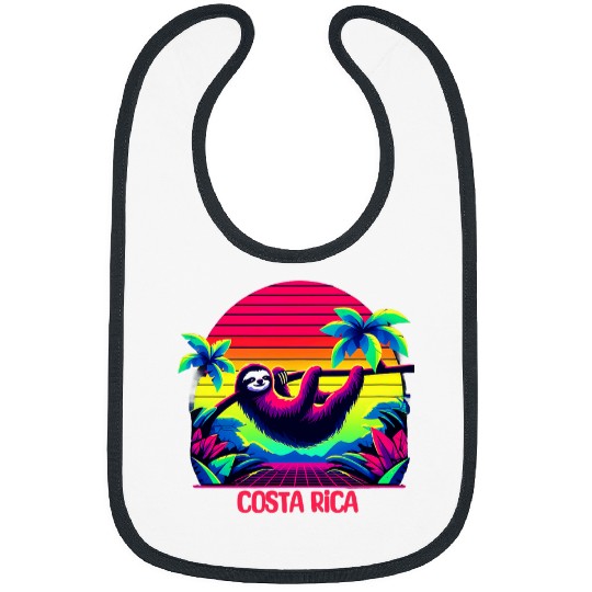 Sloth Pet Costa Rica Sloth Tropical Sunset Vibrant Colorful Beach Bibs