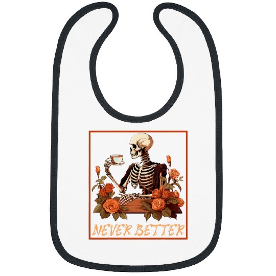 Coffee Fun Spooky Skeletons with Coffee and Flowers Halloween Bibs