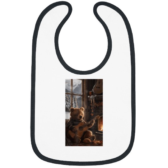 Bear Pet Bear Bear Guitar Sweater Winter Fireplace Music Bibs