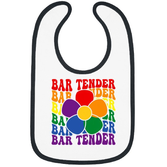 Bartender Rainbow LGBTQ gay pride lesbian retro groovy Bibs