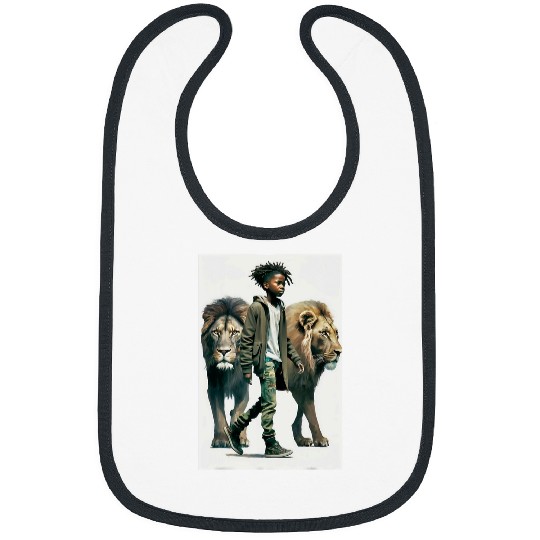 Black Boy walking with lions Confidence African American Men 3 Bibs