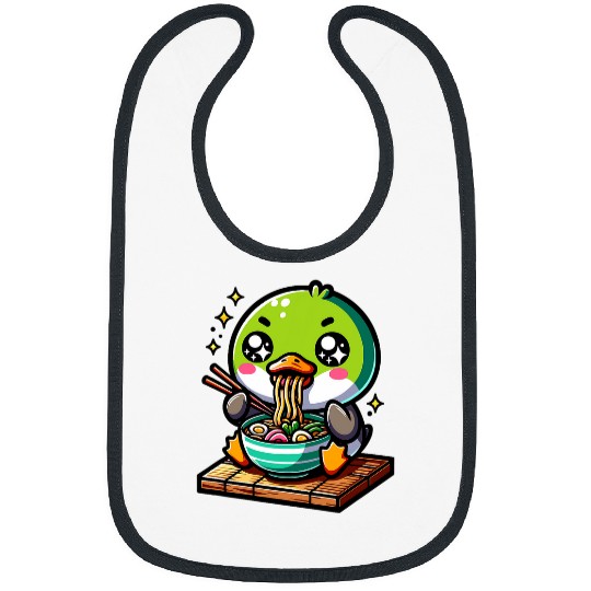 Duck Pet Cute Japanese Kawaii Chibi Mallard Duck Eating Ramen Bibs