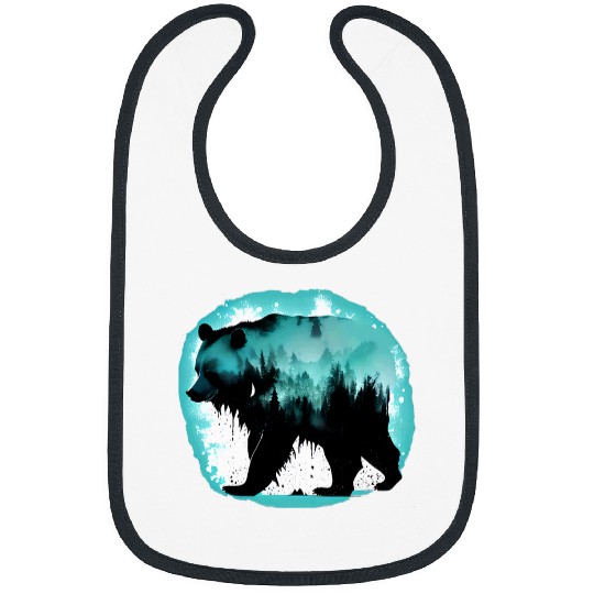 Bear Pet Double Exposure Bear Forest Grunge Nature Lover Bibs