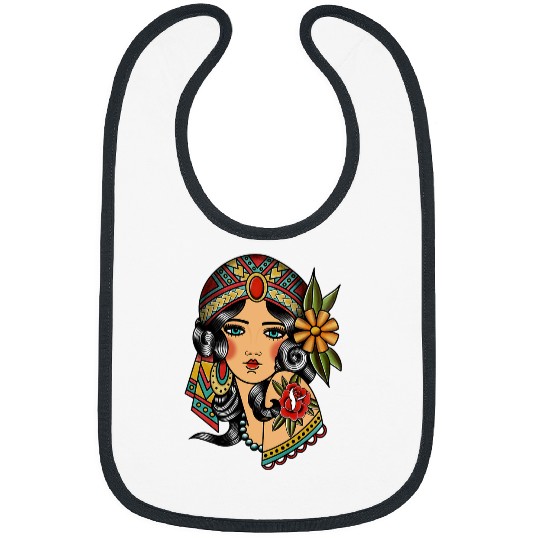 Gypsy Lady Head Fortune Teller American Traditional Tattoo Bibs