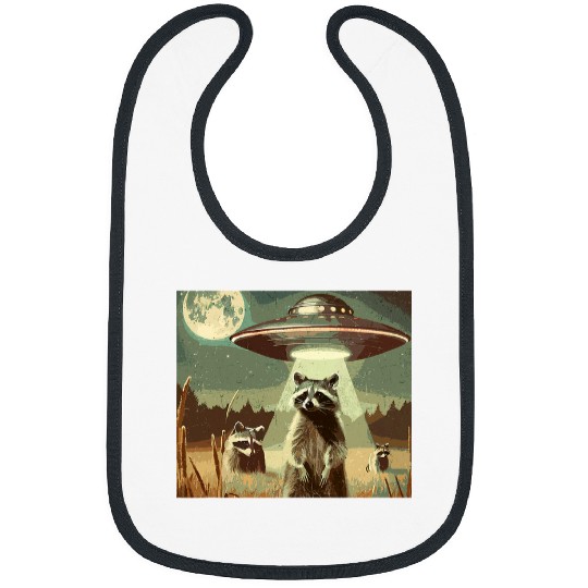 Raccoon Pet UFO Raccoon Funny Retro Alien Trash Pandas Astronomy Meme Bibs