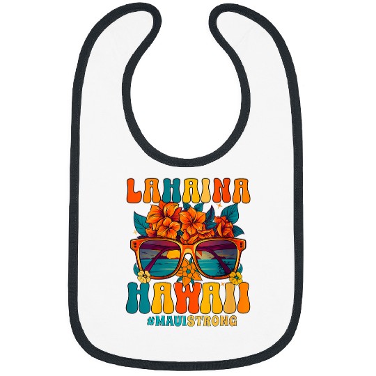 Groovy Retro Lahaina Pray For Maui Hawaii Strong Funny Bibs