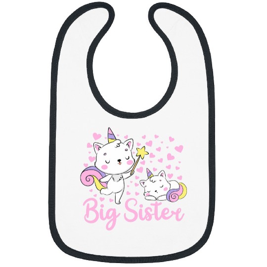 Big Sister 2024 Toddler Youth Cat Unicorns Matching Sister Bibs