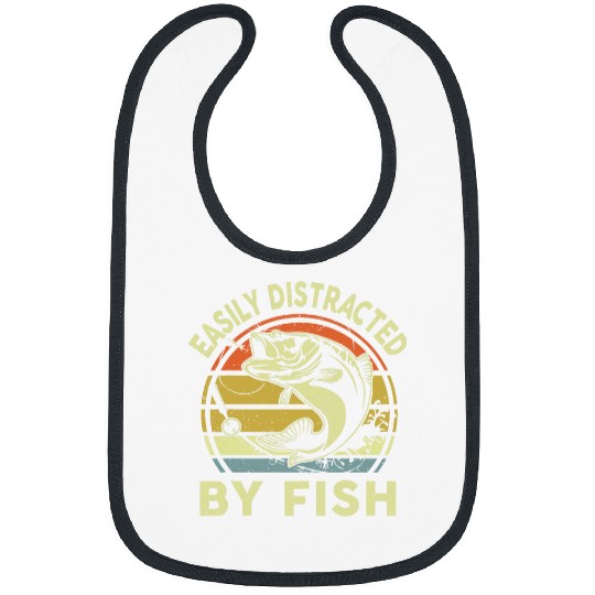 Fishings Easily Distracted By Bass Fish Dad Funny Papa Bibs