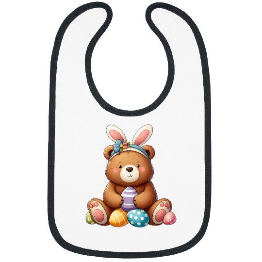 Bear Pet Bear Wearing Easter Bunny Ears Among Colorful Easter Eggs Bibs