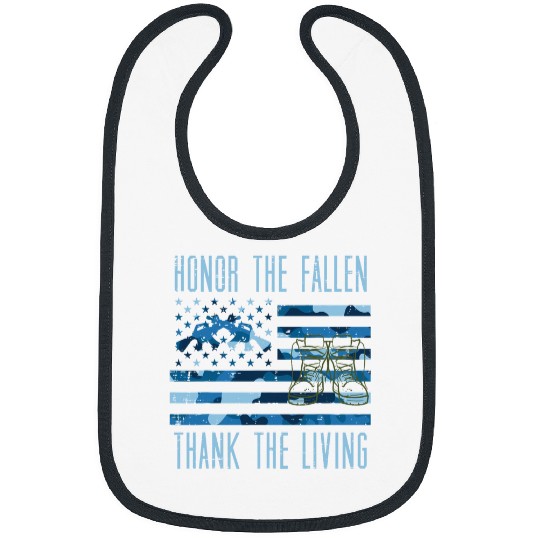 Blue Camo US Flag Honor The Fallen Thank Living Memorial Day Bibs