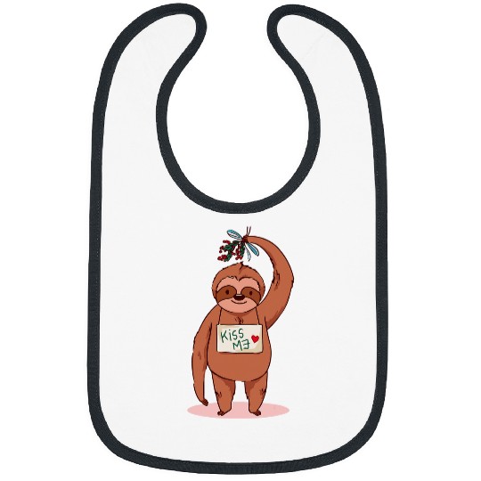 Sloth Pet Cute Christmas Sloth With Mistletoe kisss Me Sloth Lover Bibs
