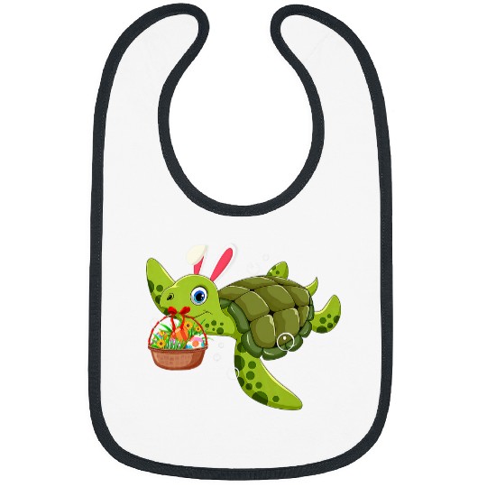 Turtle Pet Cute Bunny Turtle Hold Easter Eggs Basket Happy Easter Day Bibs
