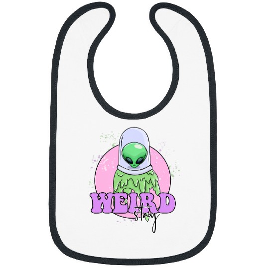 Retro Hippie Alien Astronaut Stay Weird Bright Green 2Pink Bibs