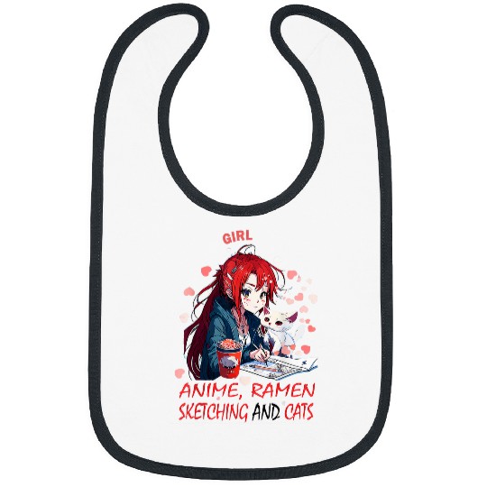 Girl Loves Anime Ramen Sketching And Cats Lovers Bibs