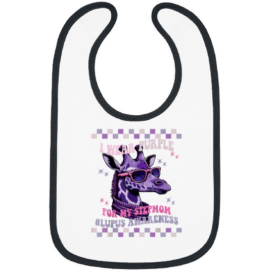 Giraffe Pet Lupus Awareness Cute Giraffe I Wear Purple for My stepmom Bibs