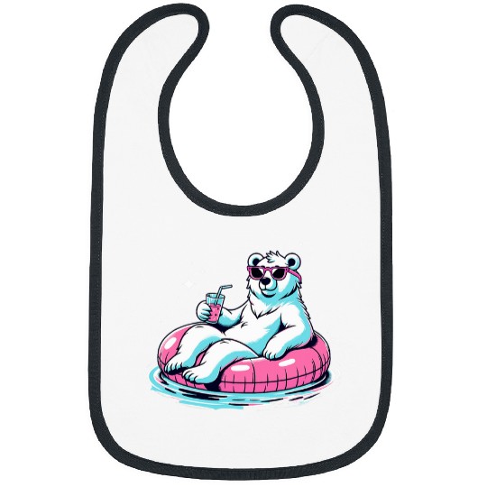 Bear Pet Pool Party White Bear Pink Float Men Women Kids Funny Bear 3 Bibs