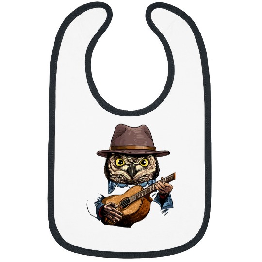 Owl Pet Playing Acoustic Guitar Player Owl Lover Birdwatcher Bibs
