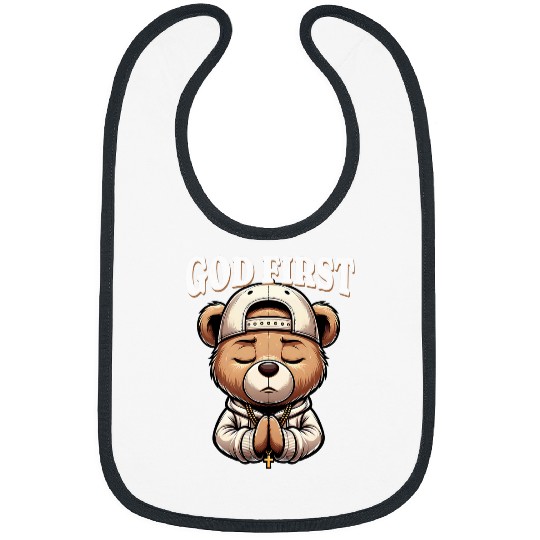 Bear Pet God First Hip Hop Teddy Bear Cross Christian Streetwear Pray Bibs