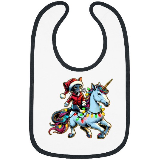 Christmas Lights Oriental Shorthair Cat Riding Unicorn Bibs