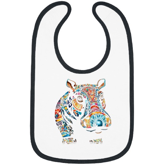 Hippo Pet Mandala Animal Motif Colorful Artwork Hippo Bibs