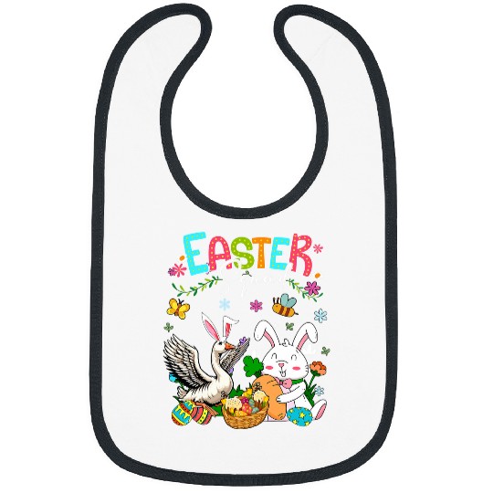 Happy Easter Bunny Goose Hunting Eggs Basket Farmer Kids Bibs