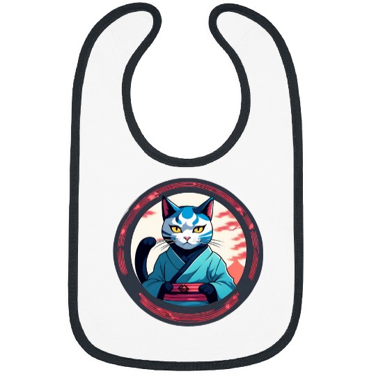 Japanese Samurai Cat Kawaii Funny Anime Teacher Ninja Cat Bibs