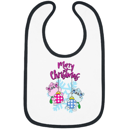 Hippo Pet Merry Christmas Balls Holiday Funny Hippo Snow Winter Bibs