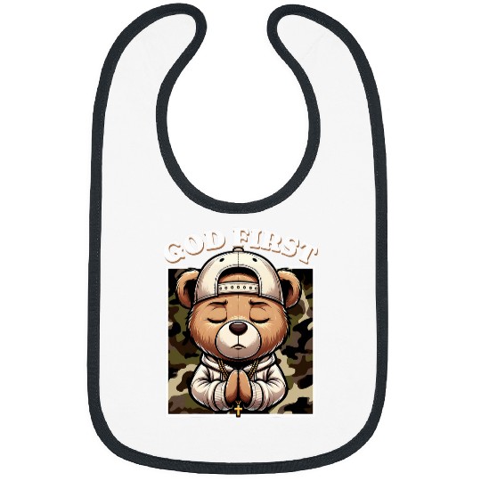 Bear Pet God First Hip Hop Camo Teddy Bear Christian Streetwear Pray Bibs