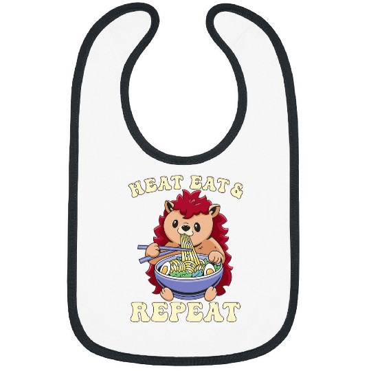 Funny Ramen HEAT EAT REPEAT Kawaii Hedgehog Japanese Noodle Bibs