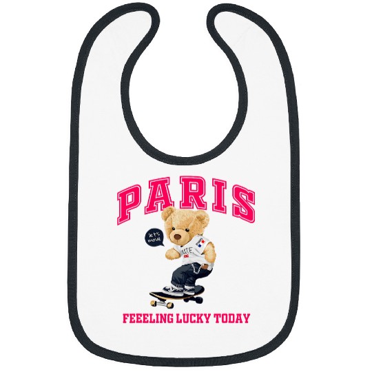 Bear Pet Cool Paris France Paris Teddy Bear SK8 Illustration Fashion Bibs