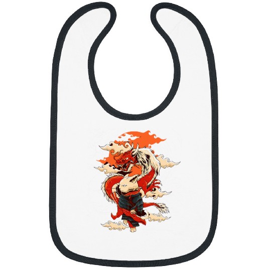 Dragon Pet Kawaii Cute Dragon and Ramen Cat Japanese Art Bibs