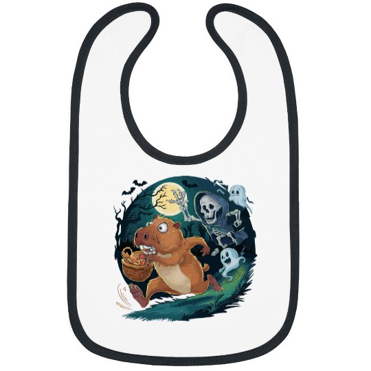 capybaras Pet Scared capybaras Fleeing Skeletons and ghosts Halloween Bibs