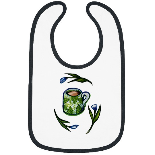 Coffee Fun Flower Garden Blue Coffee Bibs