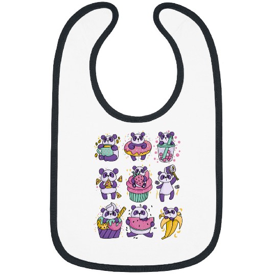 Coffee Fun Foodie Pandas with Coffee Donuts Pizza and Bubble Tea Bibs
