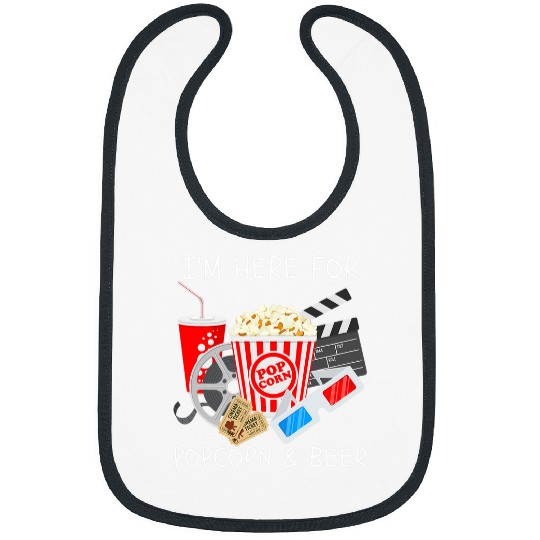 Beer Fun I love cinema I m here for popcorn and beer funny Bibs