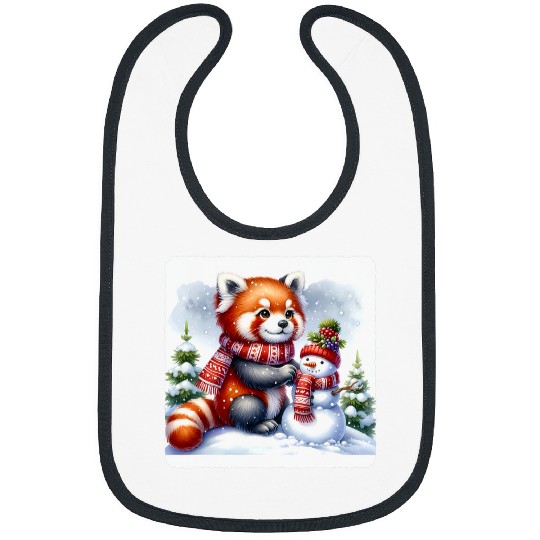 Panda Pet Red Panda Building A Snowman On A Snowy Hill Scarf Winter Bibs