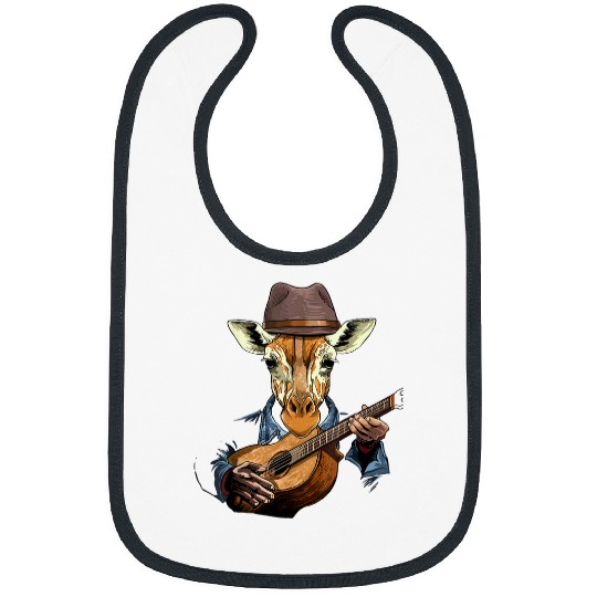 Giraffe Pet Playing Acoustic Guitar Giraffe Lover Guitar Player Bibs