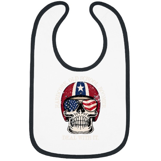 Hardcore Old School Boomer Deal with it Patriotic Skull Bibs
