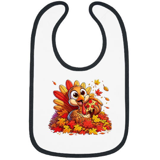 Colorful Fall Leaves Turkey Please Eat Pizza Thanksgiving Bibs