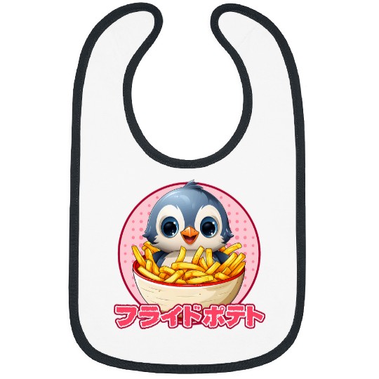 Penguin Pet Eating French Fries Kawaii Penguin Anime Teen Bibs