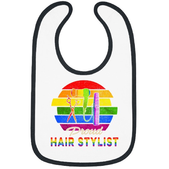 Hairdresser Job Retro Proud Hair Stylist Rainbow Flag Proud LGBT Bibs