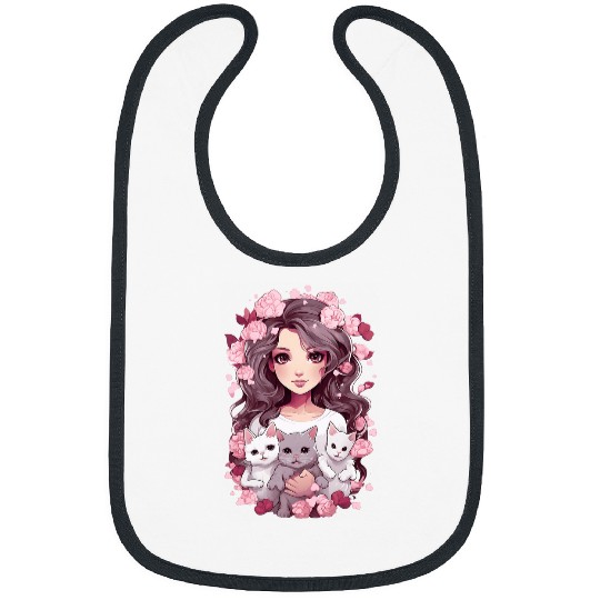 Cherry Blossom Butterfly Anime Girl With Kawaii Cat Bibs