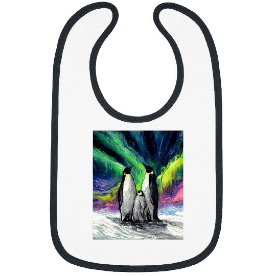 Penguin Pet Family Northern Lights Winter Animal Art by Aja Bibs