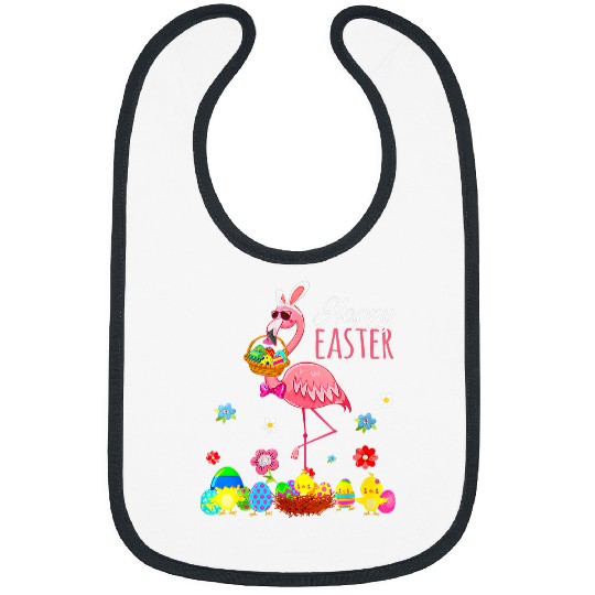 Happy Easter Flamingo With Easter Egg Basket Hunting 4 Bibs